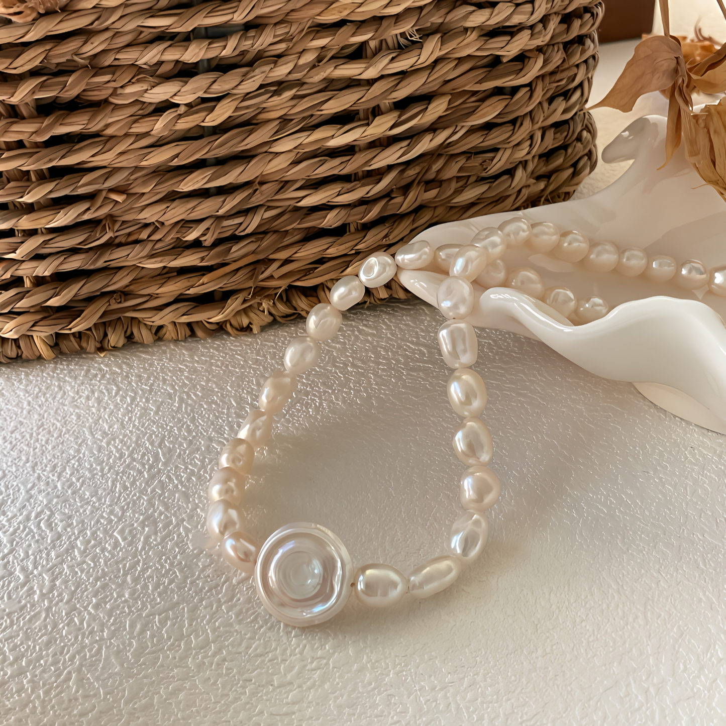 8-9mm Oval-Shaped Baroque Freshwater Pearl Roman Memory Necklace