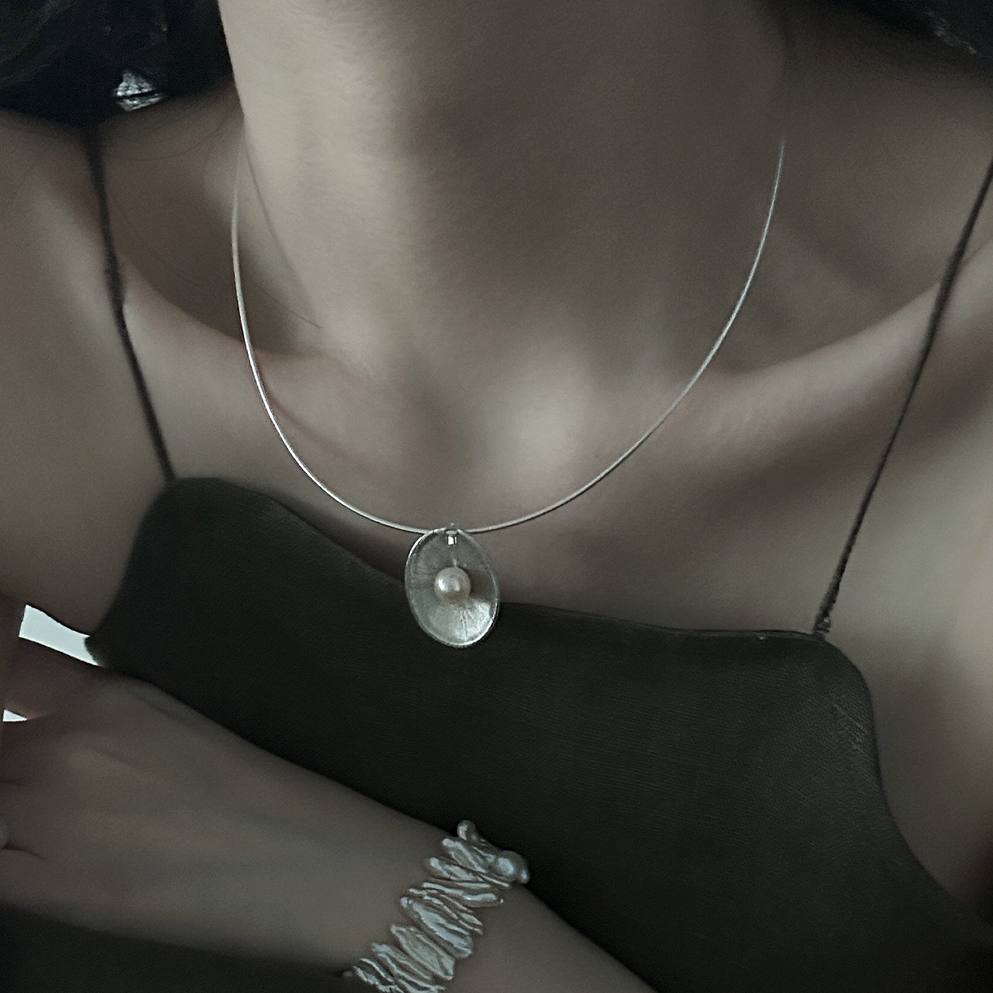 6-7mm Freshwater Pearl Silver Shell 'Embrace of the Ocean' Designer Pendant