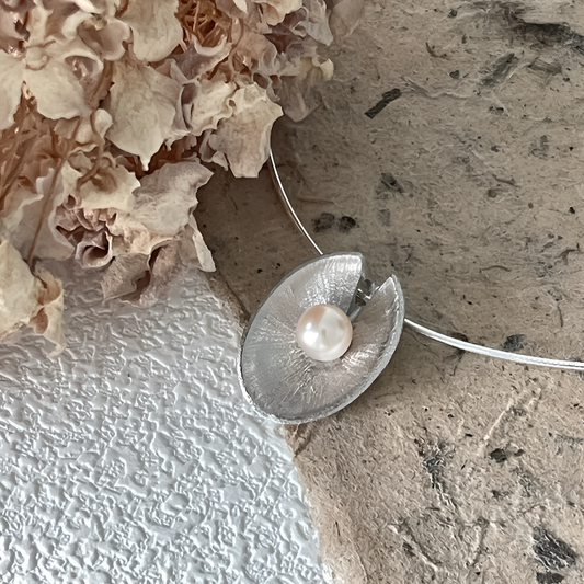 6-7mm Freshwater Pearl Silver Shell 'Embrace of the Ocean' Designer Pendant