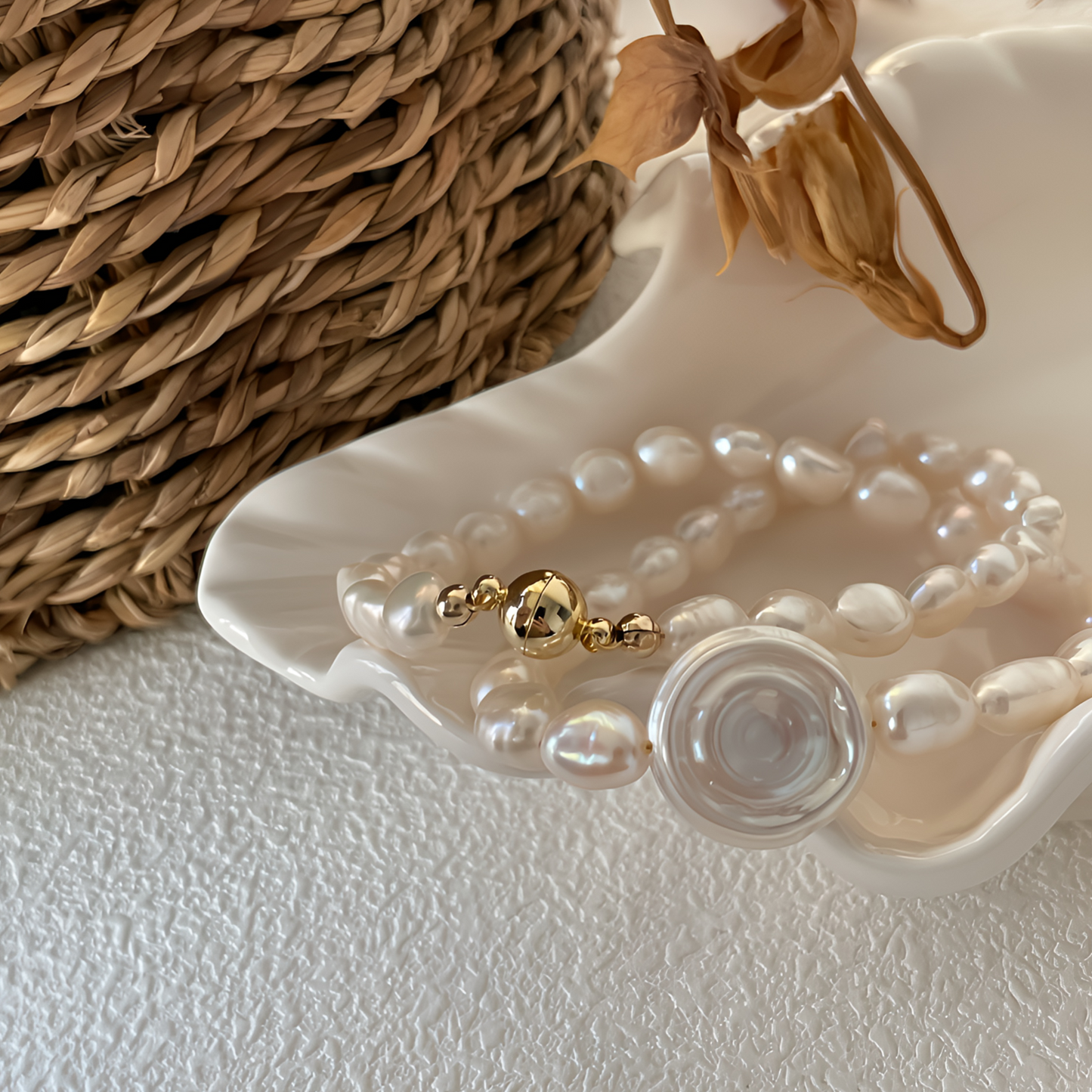 8-9mm Oval-Shaped Baroque Freshwater Pearl Roman Memory Necklace
