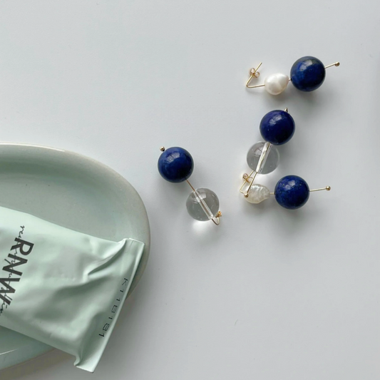 5-6mm Baroque Freshwater Pearl & Lapis Lazuli 'Sky' Drop Earrings