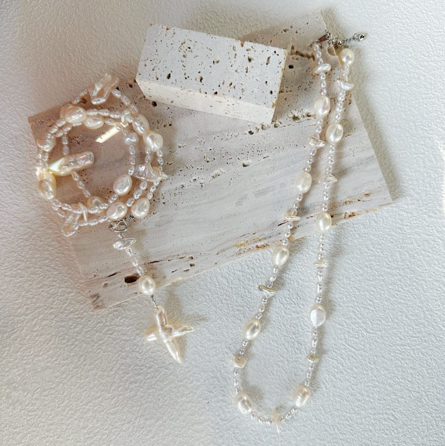 Cross-Shape Baroque Freshwater Pearl 'Scattered Starlight' Necklace
