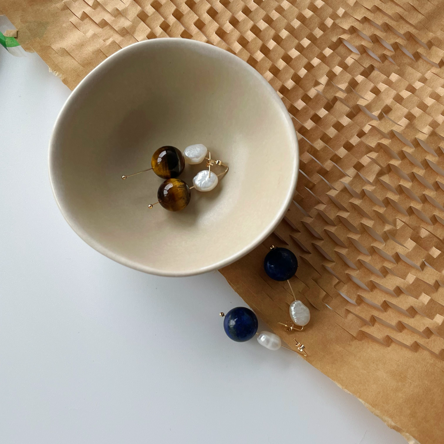 5-6mm Baroque Freshwater Pearl & Lapis Lazuli 'Sky' Drop Earrings