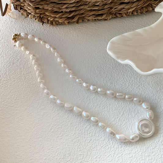 8-9mm Oval-Shaped Baroque Freshwater Pearl Roman Memory Necklace