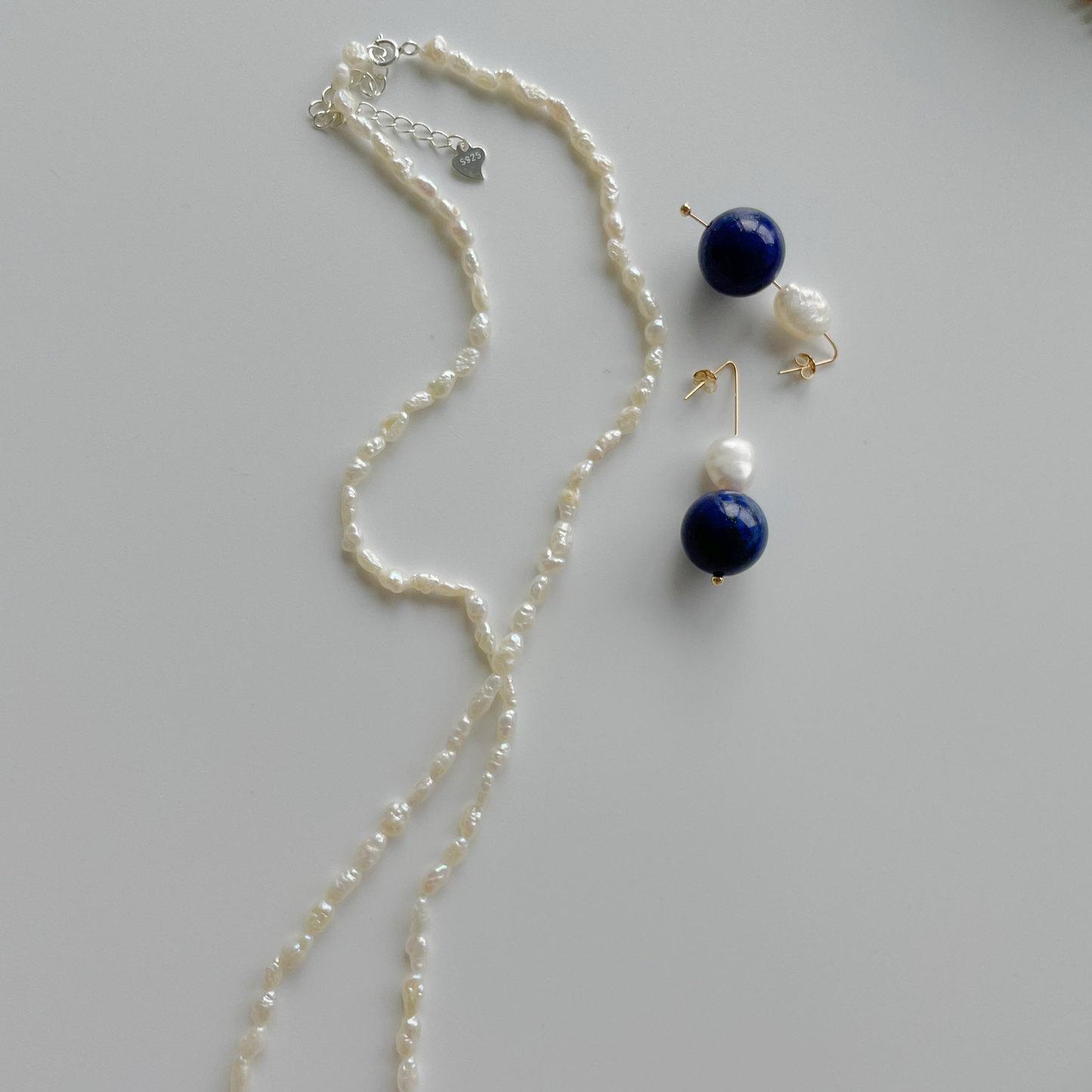 5-6mm Baroque Freshwater Pearl & Lapis Lazuli 'Sky' Drop Earrings