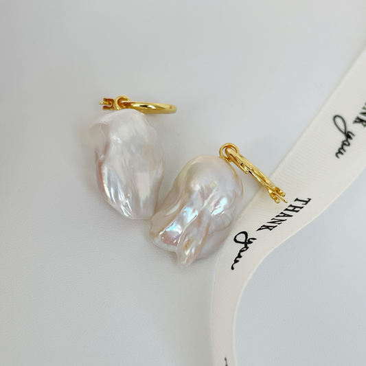 16-18mm Baroque Freshwater Pearl Hoop Dangling Earrings
