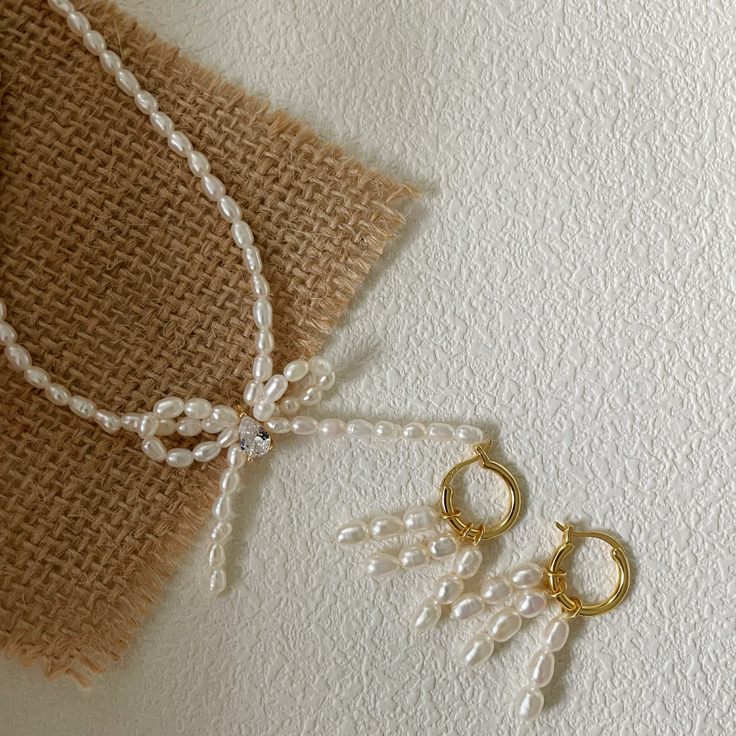 3-4mm Rice-Shaped Baroque Freshwater Pearl 'Sincerest Memories' Bow Necklace