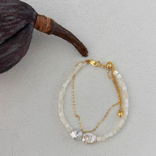 8-11mm Baroque Freshwater Pearl White Shell Bracelet