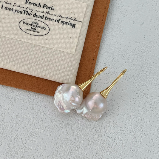 18-20mm Cold White Baroque Freshwater Pearl Long Drop Earrings