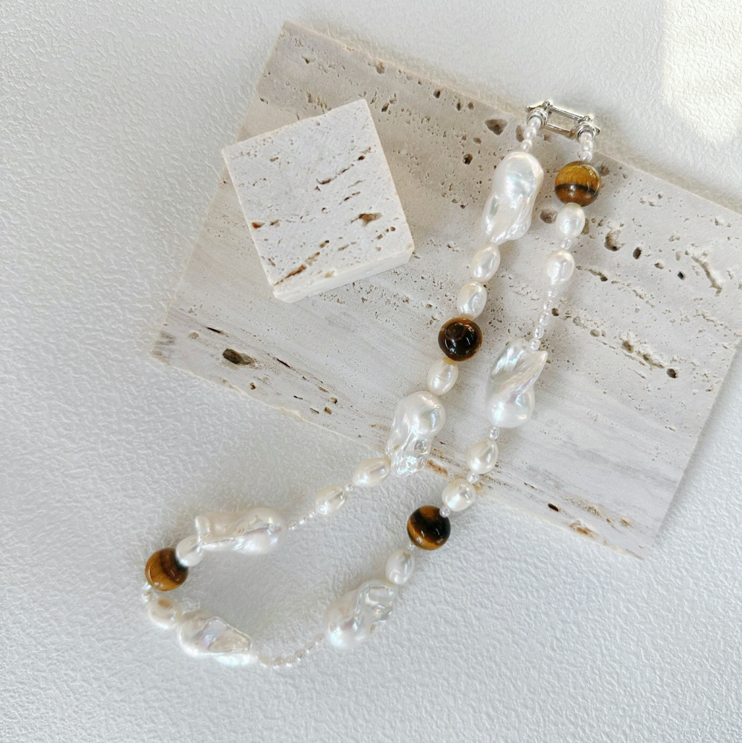 Natural Baroque Freshwater Pearl Mixed Amber Necklace