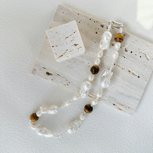 Natural Baroque Freshwater Pearl Mixed Amber Necklace