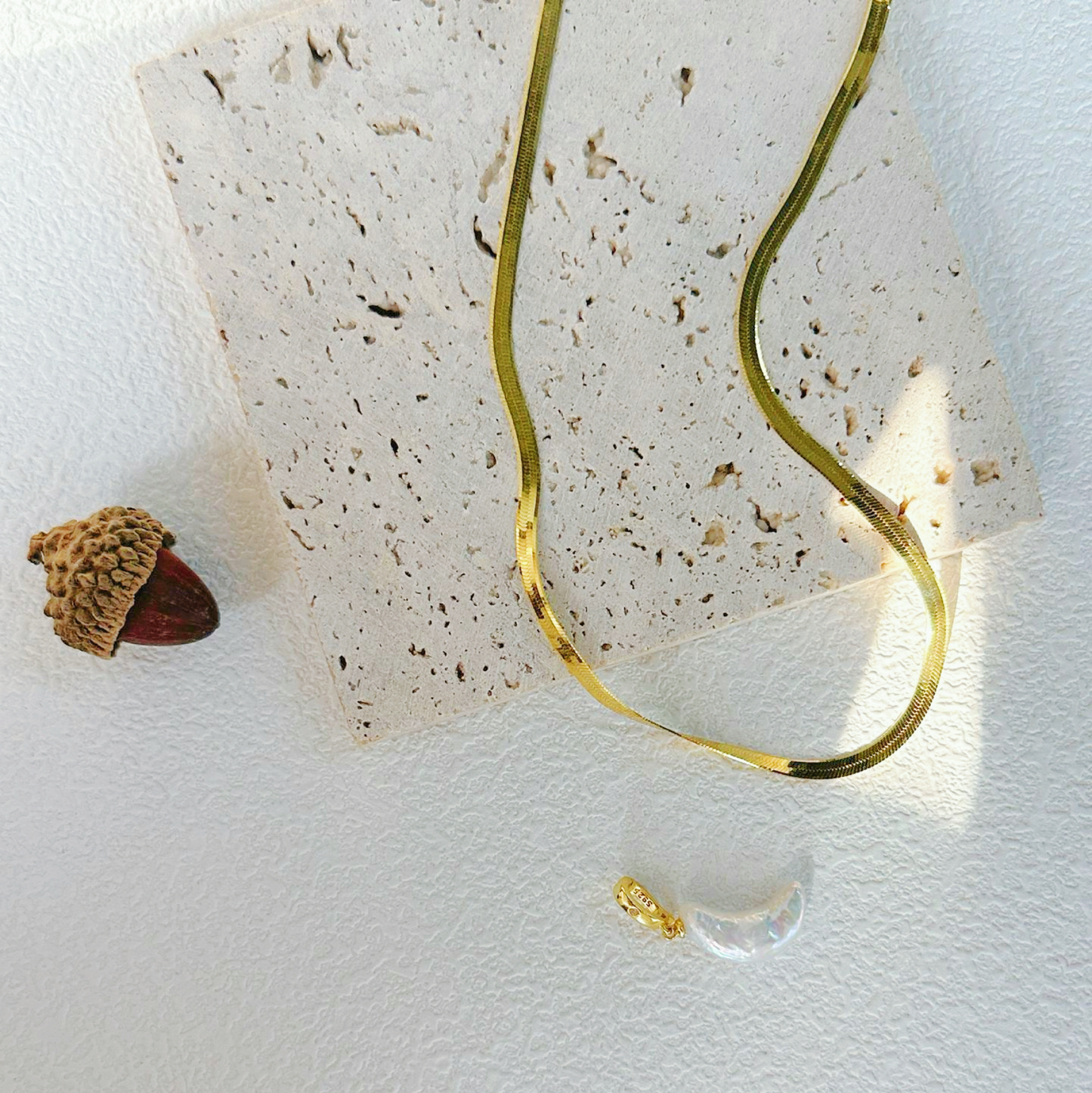 Moon-Shaped Baroque Freshwater Pearl Snake Bone Necklace