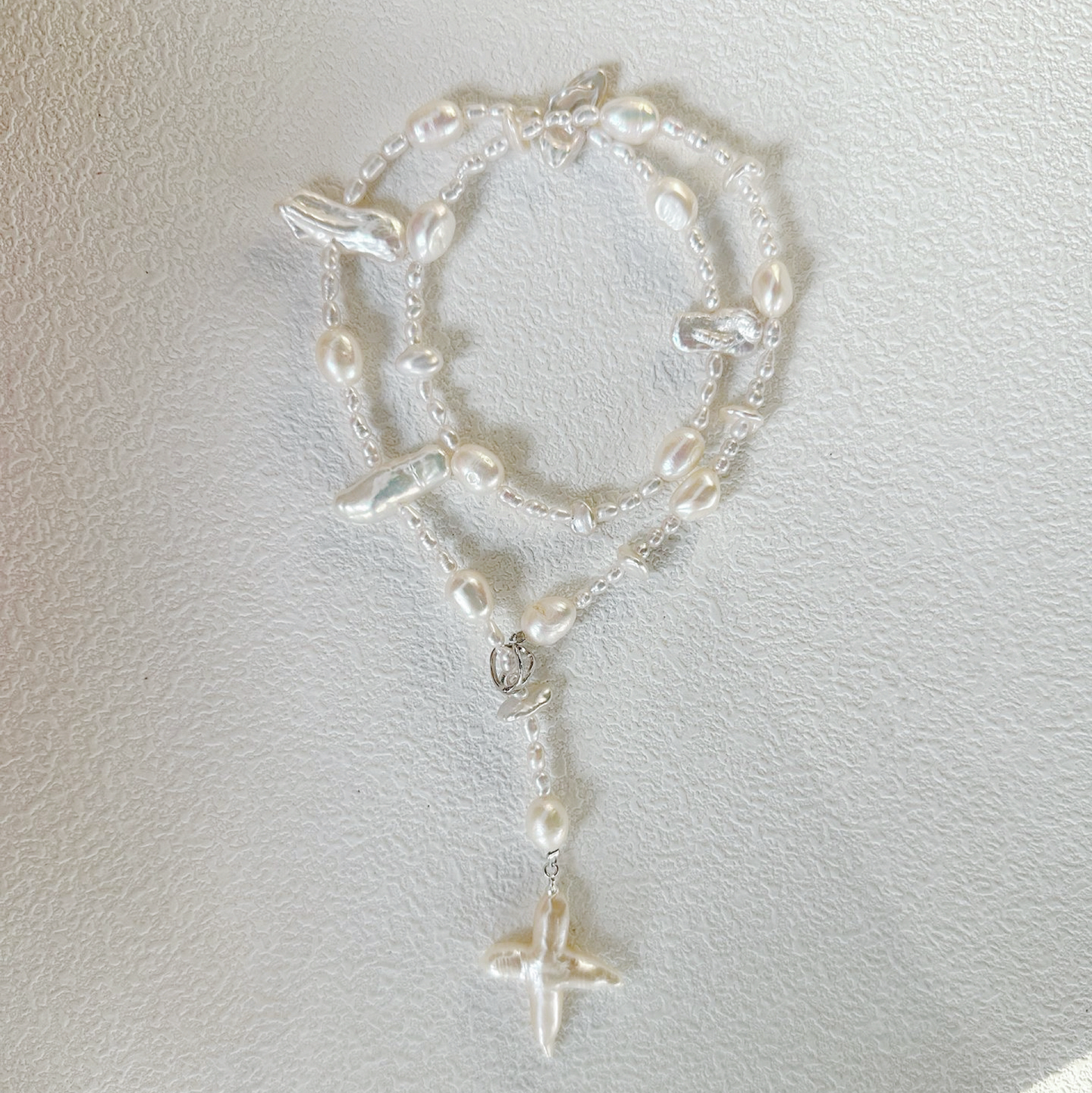 Cross-Shape Baroque Freshwater Pearl 'Scattered Starlight' Necklace