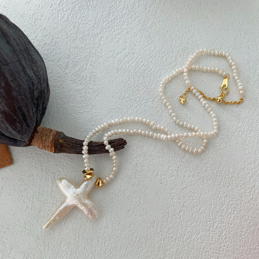 Cross-Shaped Baroque Freshwater Pearl 'Holiness of Faith' Necklace