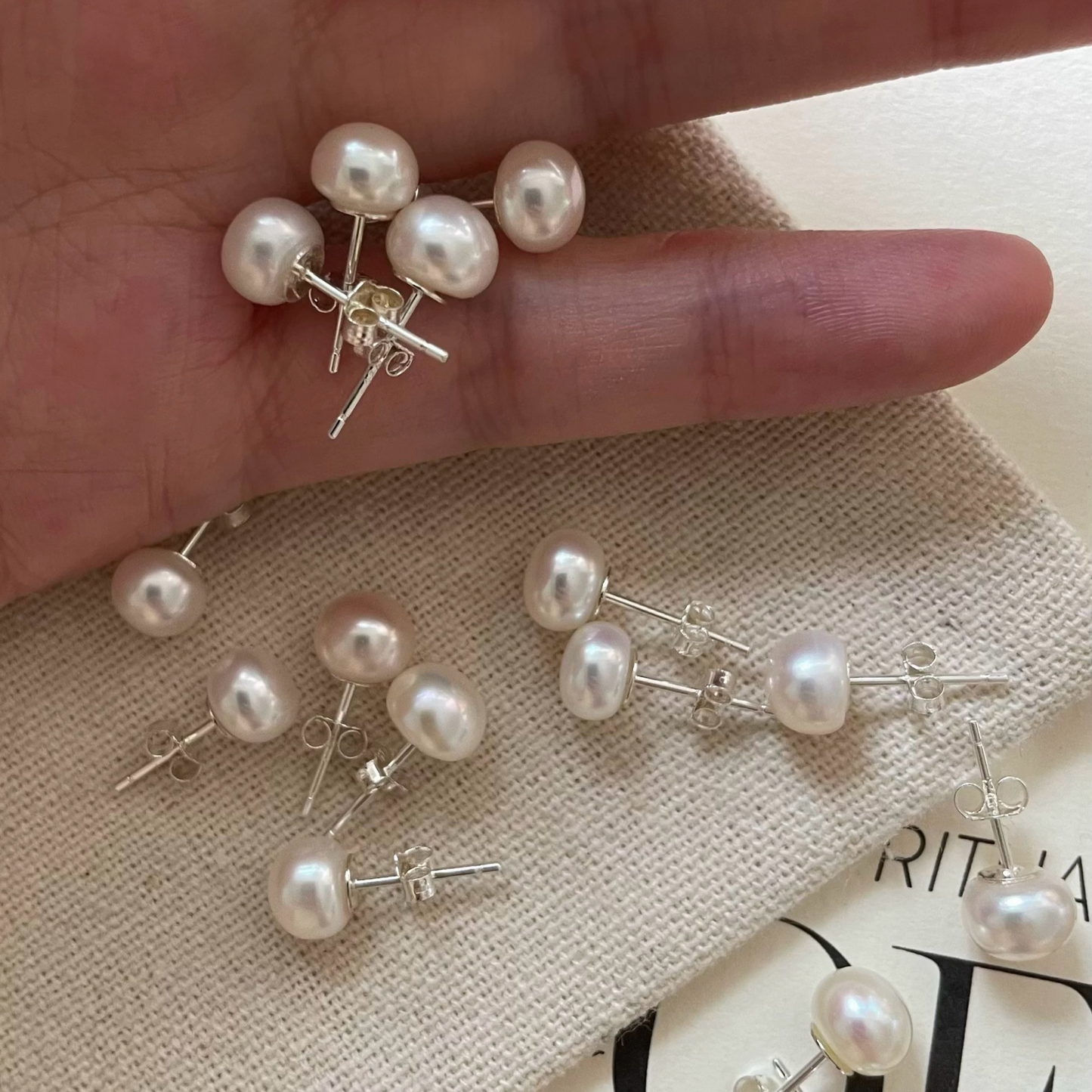6-6.5mm Bun-Shaped Baroque Freshwater Pearl Stud Earrings