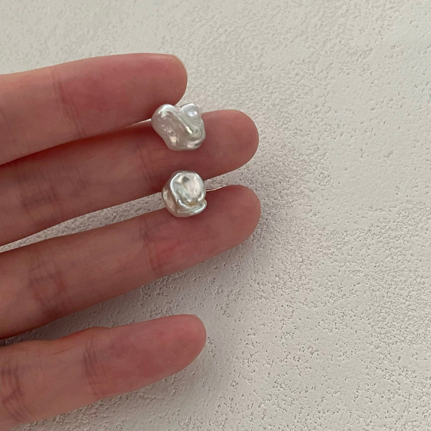 7-9mm Australian South Sea White Keshi Pearl Stud Earrings