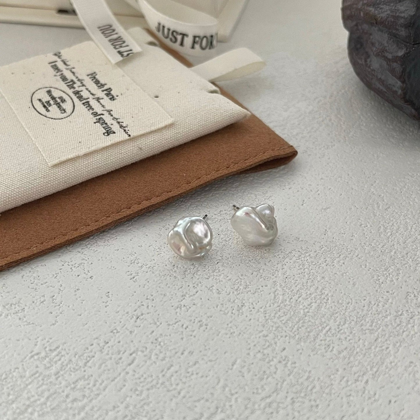 7-9mm Australian South Sea White Keshi Pearl Stud Earrings