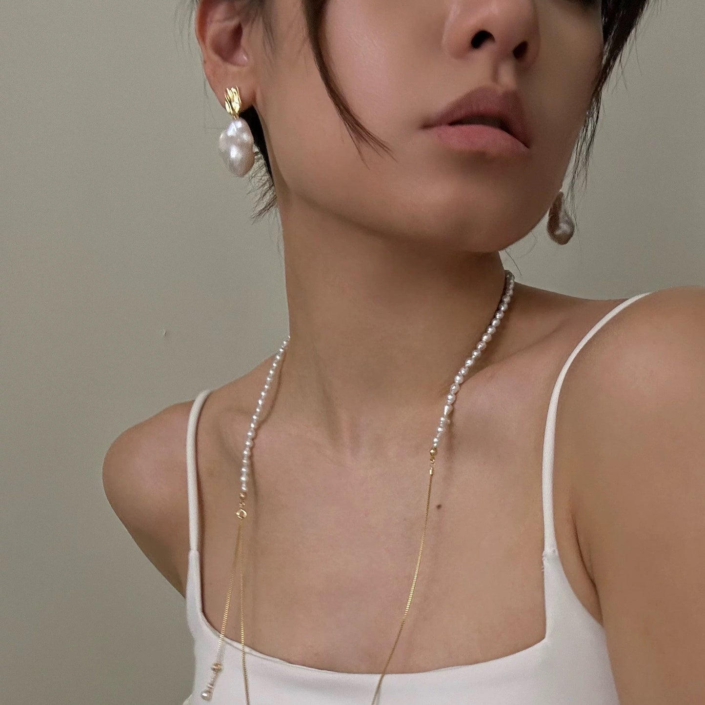 19-22mm Large Baroque Freshwater Pearl Metal Drop Earrings