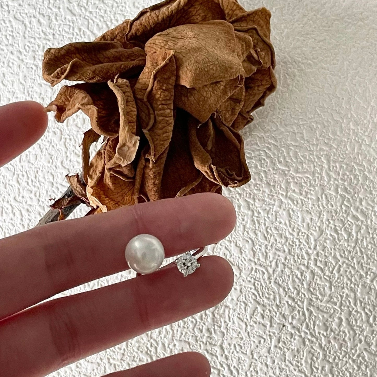 Natural Freshwater Pearl Half-Hoop Diamond Ring