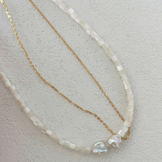 8-11mm Baroque Freshwater Pearl White Shell Double Necklace