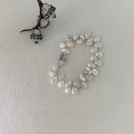 8-10mm Natural Saltwater Keshi Pearl Full Strand Bracelet
