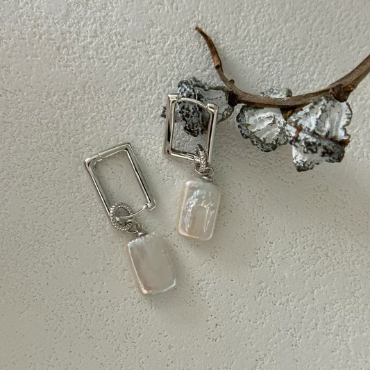 Square-Shaped Baroque Freshwater Pearl Geometric Frame Earrings