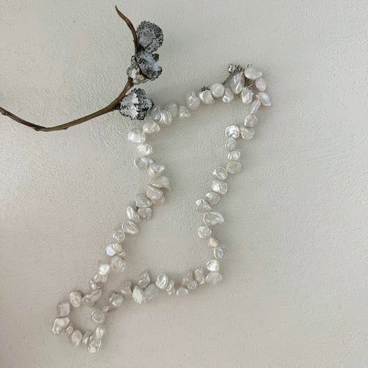 8-10mm Natural Saltwater Keshi Pearl Full Strand Necklace