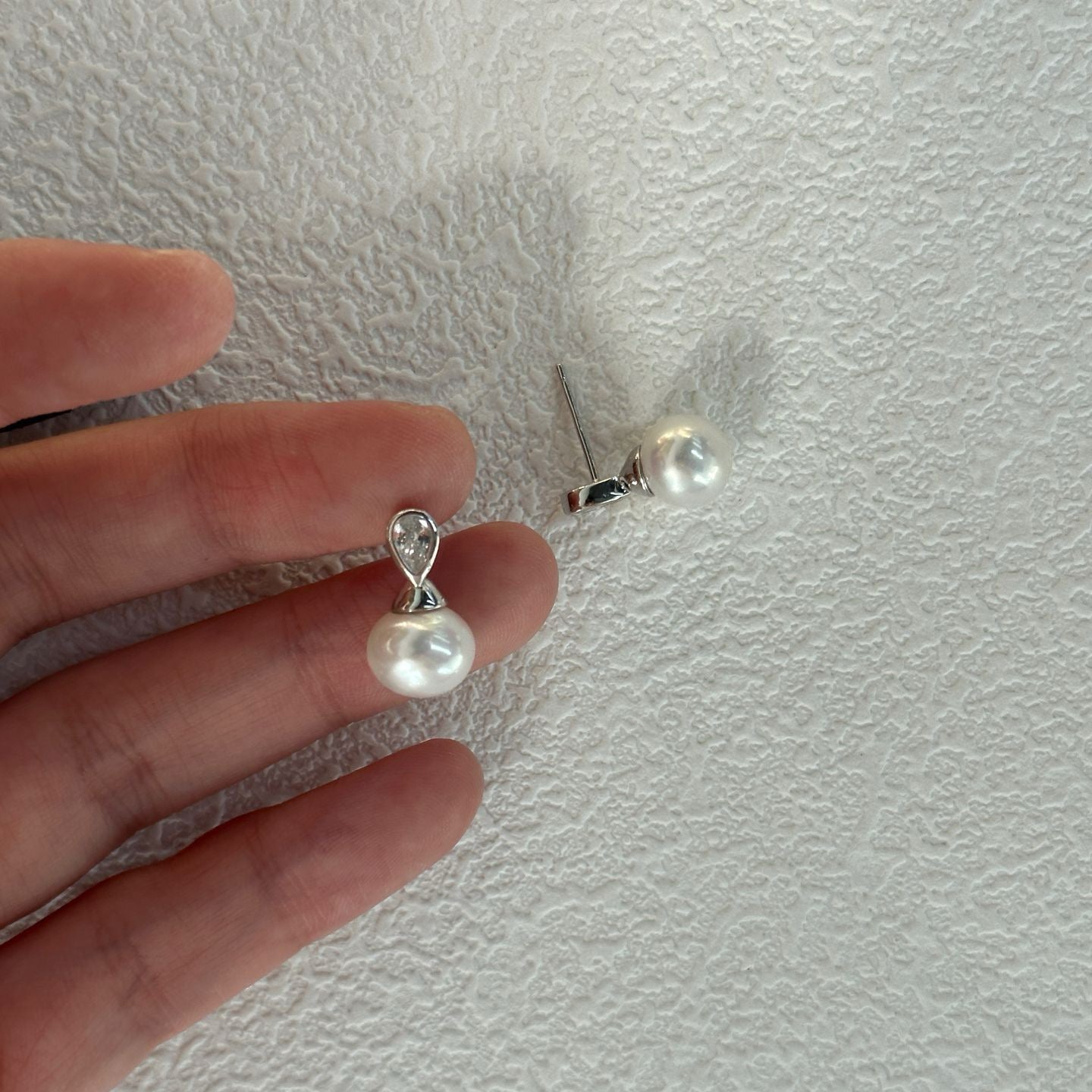 8-9mm Natural Baroque Freshwater Pearl Teardrop Diamond Stud Earrings