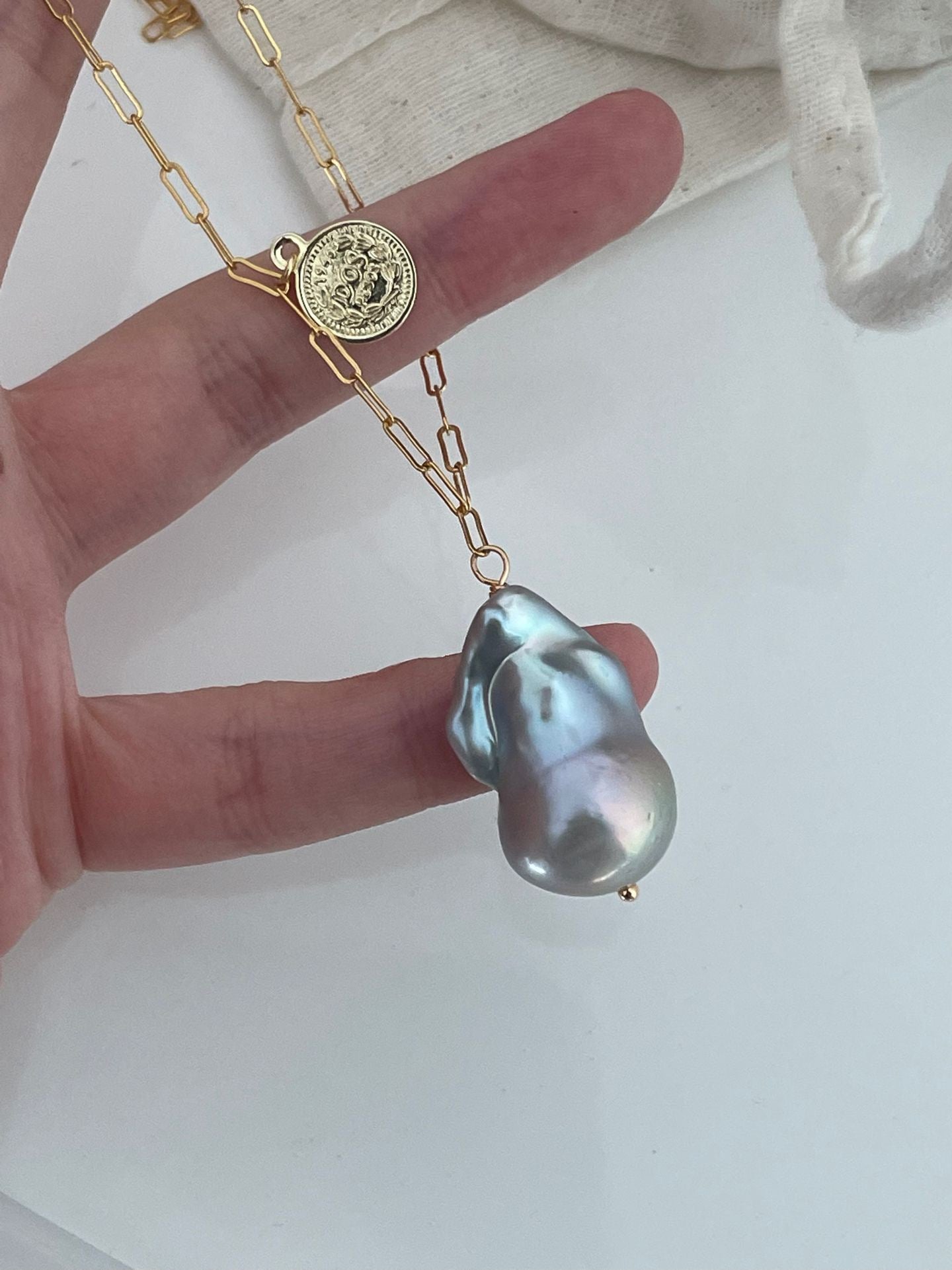 22-26mm Grey Baroque Freshwater Pearl Roman Coin Designer Pendant