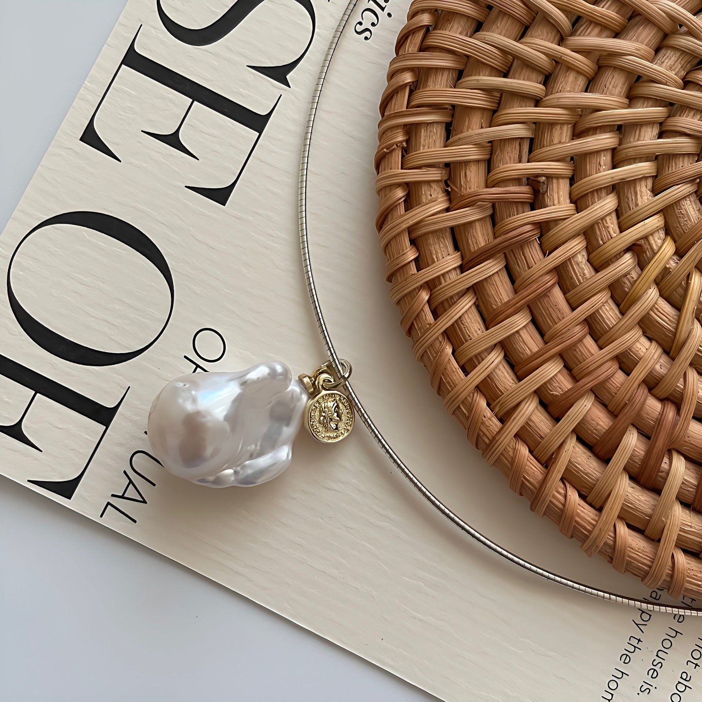 20-23mm Baroque Freshwater Pearl & Ancient Coin Treasure Pendant Necklace