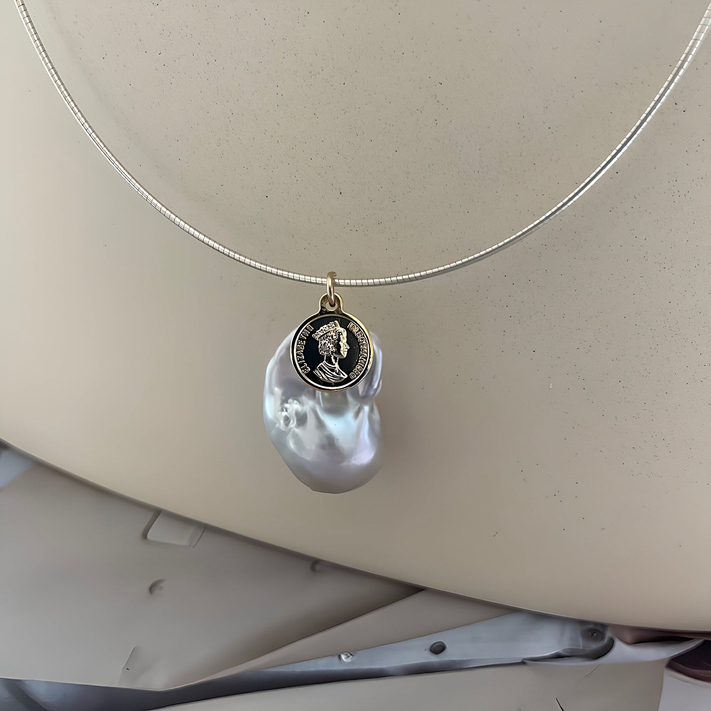 20-23mm Baroque Freshwater Pearl & Ancient Coin Treasure Pendant Necklace