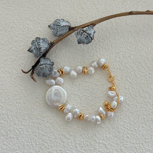 14-16mm Oblate-Shaped Baroque & Keshi Saltwater Pearl Bracelet