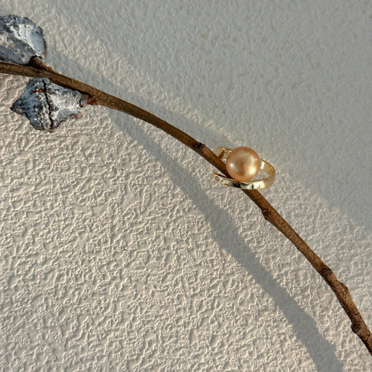 Golden Freshwater Pearl Double-Layer Ring