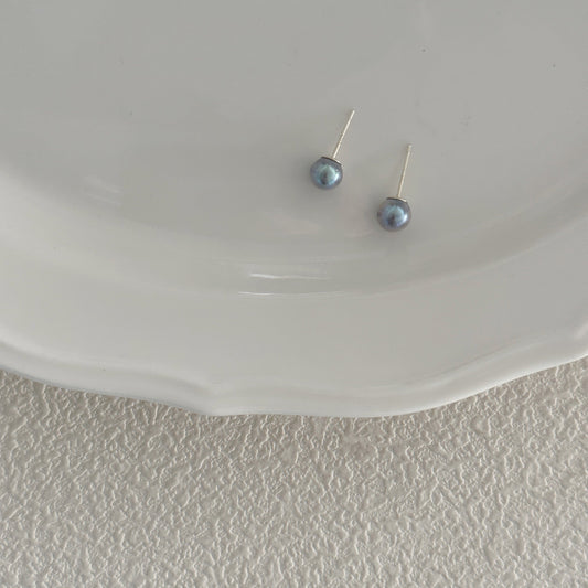 6-7mm Silver-Grey Akoya Nearly Round Saltwater Pearl Stud Earrings