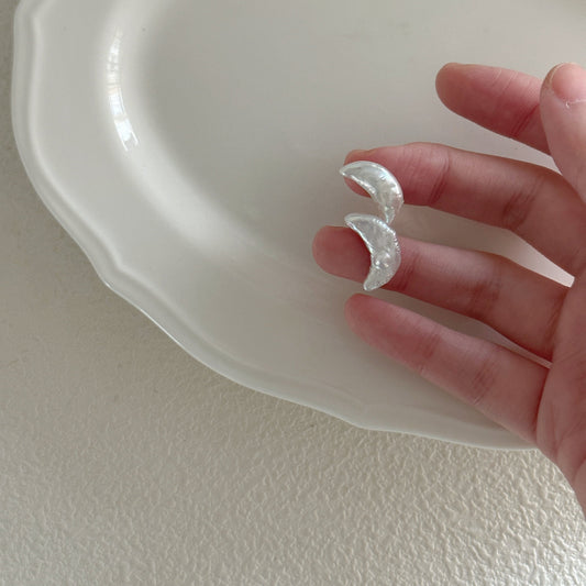 Moon-Shaped Baroque Freshwater Pearl Stud Earrings