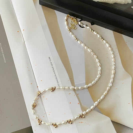 4-5mm Rice-Shaped Baroque Freshwater Pearl 'Ding Dong' Necklace