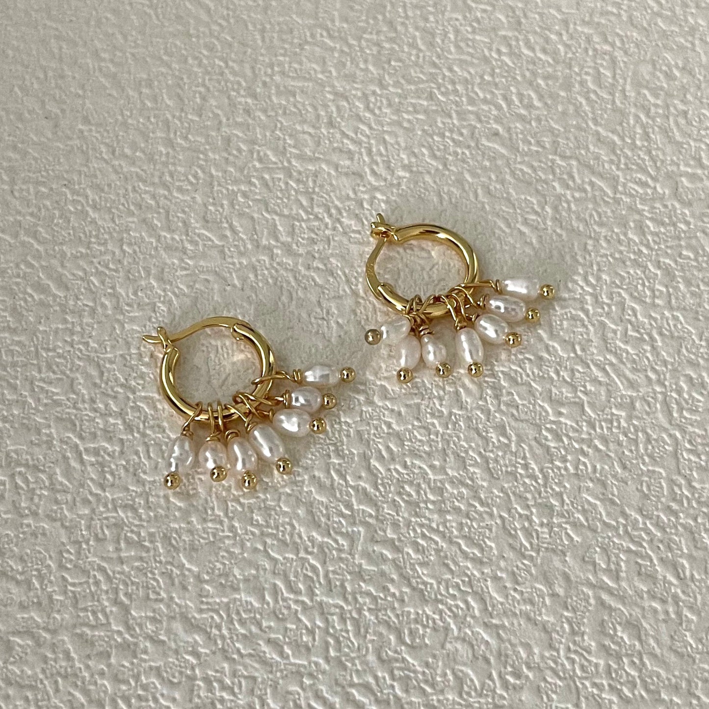 3-4mm White Baroque Freshwater Pearl Flower Bud Hoop Earrings