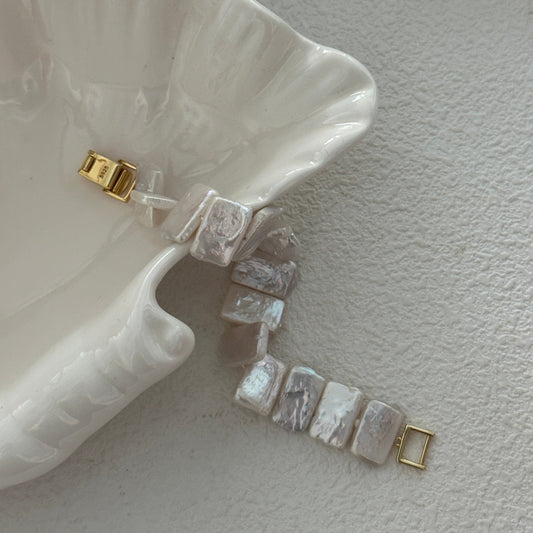 Rectangular Baroque Freshwater Pearl Watch Bracelet