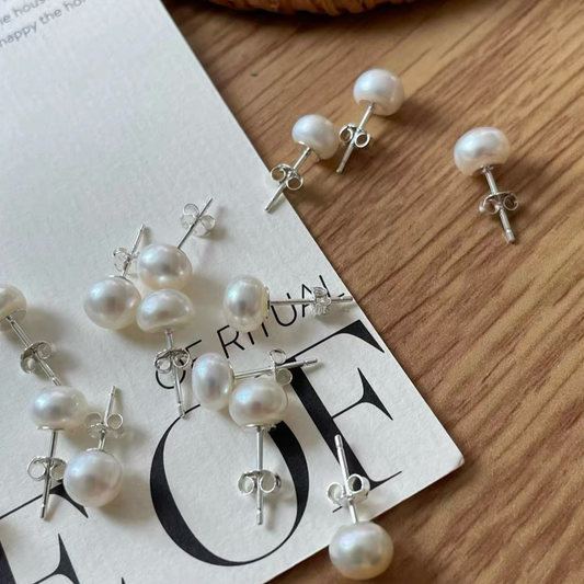 6-6.5mm Bun-Shaped Baroque Freshwater Pearl Stud Earrings